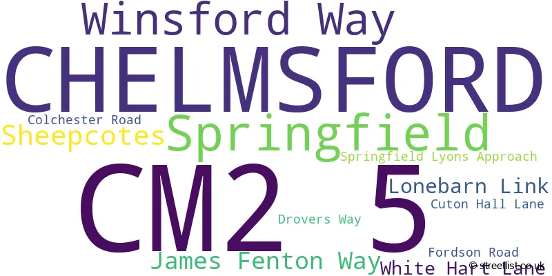 A word cloud for the CM2 5 postcode